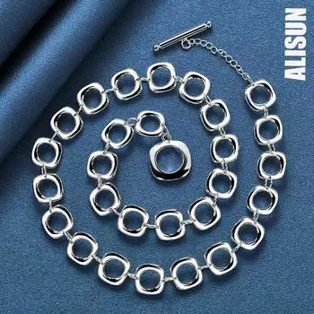 925 стерлингового серебра квадратная цепь 20 дюймов женское ожерелье свадебная мода свадебные украшения 50CM