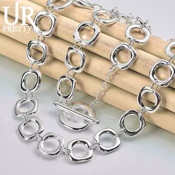 925 стерлингового серебра квадратная цепь 20 дюймов женское ожерелье модные свадебные украшения 45CM