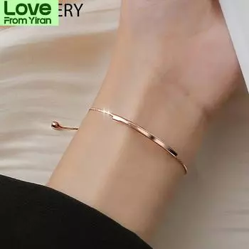 925 стерлингового серебра квадратный трубчатый браслет для женщин простой нишевый дизайн регулируемый браслет корейские индивидуальные ювелирные изделия розового золота