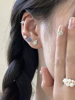 925 стерлингового серебра летние жемчужные ракушки круглые серьги-гвоздики женские ins tide light роскошь нишевый дизайн высокое чувство темперамент мода 925 silver