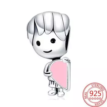 925 стерлингового серебра Love Boy Charm Fit Fashion 3 мм браслет и ожерелье Красивые рождественские подарки для девочек