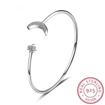 925 стерлингового серебра Луна Звезда регулируемый браслет Муассанит манжеты браслеты для женщин ювелирные изделия