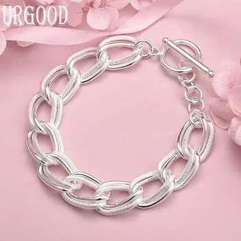 925 стерлингового серебра матовое гладкое кольцо цепочка браслет модные свадебные украшения 20CM