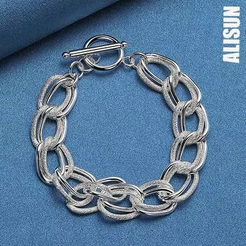 925 стерлингового серебра матовое гладкое кольцо цепочка браслет модные свадебные украшения 20CM