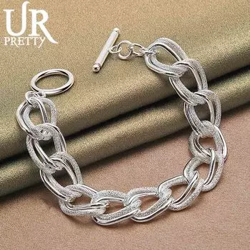 925 стерлингового серебра матовое гладкое кольцо цепочка браслет модные свадебные украшения 20CM