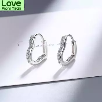 925 стерлингового серебра милые серьги-кольца в форме сердца любовь сверкающие серьги из циркония для женщин маленькие серьги подарки на вечеринку S -E1069 золотой