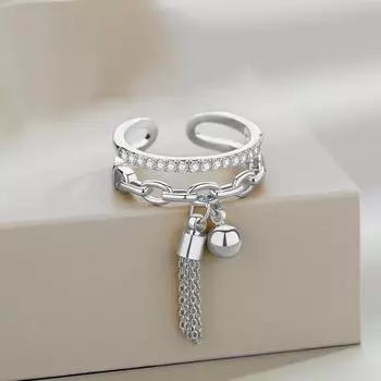 925 стерлингового серебра мода металлический шарообразный кулон кисточка кольцо для женщин двухслойный циркон ретро крест регулируемые кольца ювелирные изделия для вечеринок