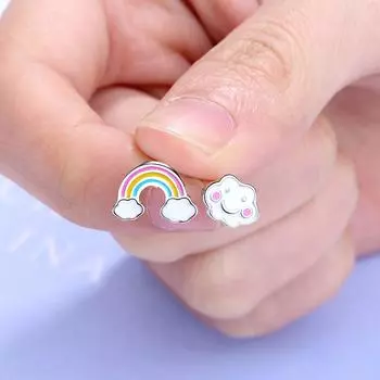 925 стерлингового серебра мода милые радужные облака асимметричные серьги-гвоздики милые капли глазурованные серьги украшения для женщин девочек S-E956