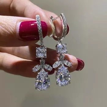 925 стерлингового серебра модные геометрические висячие серьги для женщин сверкающие кристаллы фианиты роскошные модные аксессуары свадебные украшения