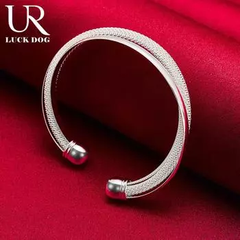 925 стерлингового серебра модные украшения большой сетчатый браслет модные свадебные украшения 55MM