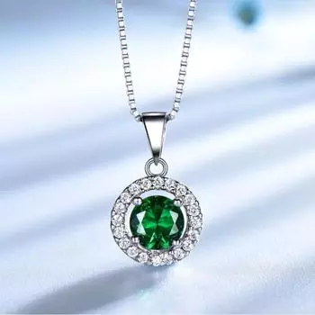 925 стерлингового серебра нано изумруд винтажный круглый зеленый кулон белый циркон модные ювелирные изделия ожерелья зелёный