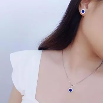 925 стерлингового серебра нано сапфир винтажный круглый синий кулон белый циркон модные ювелирные изделия ожерелья синий