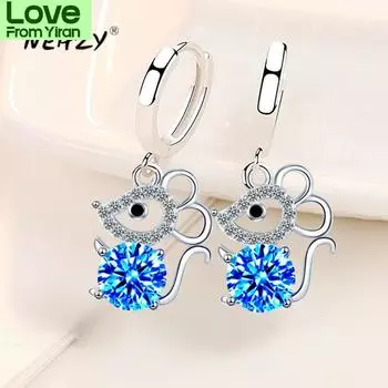 925 стерлингового серебра новые женские модные ювелирные изделия серьги циркониевые кристаллы мышь длинные кисточки полые ретро-серьги-крючки