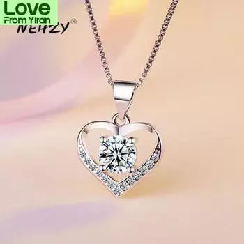 925 стерлингового серебра новые женские модные ювелирные изделия высокое качество кристалл циркон сердце - ретро кулон ожерелье длина 45 см