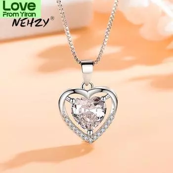 925 стерлингового серебра новые женские модные ювелирные изделия высокого качества кристалл циркон полое сердце кулон ожерелье длина 45 см