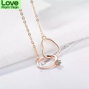 925 стерлингового серебра очаровательное циркониевое двойное круглое сердце ожерелье для женщин подарок на день святого валентина свадебные украшения S -N261 розового золота