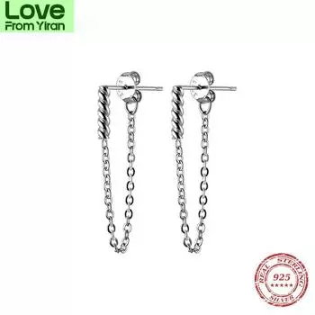 925 стерлингового серебра панк геометрические звенья цепи серьги для женщин ювелирные изделия мода блестящие серьги-гвоздики подарок на вечеринку