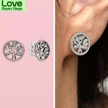 925 стерлингового серебра Pendiente сверкающие семейное дерево серьги гвоздики для женщин серьги подходят серьги ювелирные украшения