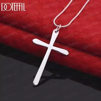 925 стерлингового серебра плоский крест 18 дюймов женское ожерелье с подвеской модные свадебные украшения 40CM