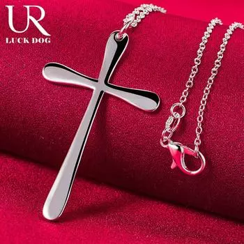 925 стерлингового серебра плоский крест 18 дюймов женское ожерелье с подвеской модные свадебные украшения O-45CM