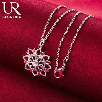 925 стерлингового серебра полые модные цветочные ожерелья модные свадебные украшения O-45CM