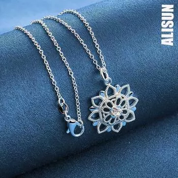 925 стерлингового серебра полые модные цветочные ожерелья модные свадебные украшения O-45CM