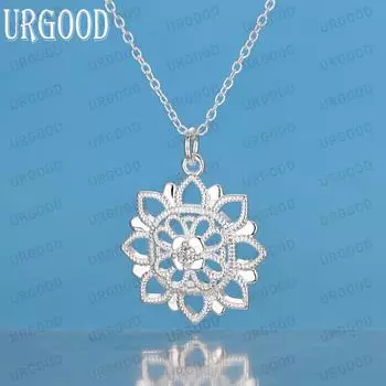925 стерлингового серебра полые модные цветочные ожерелья модные свадебные украшения O-40CM