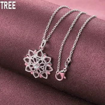 925 стерлингового серебра полые модные цветочные ожерелья модные свадебные украшения O-40CM