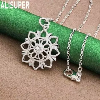 925 стерлингового серебра полые модные цветочные ожерелья модные свадебные украшения O-40CM