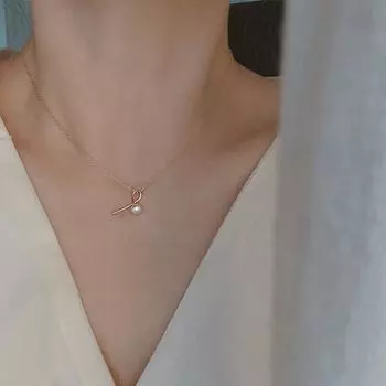 925 стерлингового серебра позолоченный простой жемчужный кулон ожерелье женские ювелирные изделия 42cm+3cm золотистый