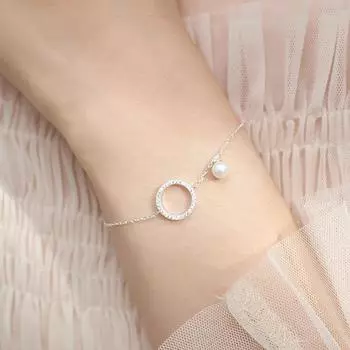 925 стерлингового серебра простой микро паве круглый браслет для женщин кубический цирконий жемчуг цепочка браслет Pulseras S -B123 16cm add 4cm