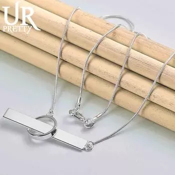 925 стерлингового серебра прямоугольное кольцо ожерелье модные свадебные украшения 45CM