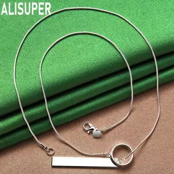 925 стерлингового серебра прямоугольное кольцо ожерелье модные свадебные украшения 45CM