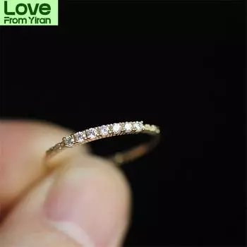 925 стерлингового серебра японский простой Pav Crystal кольцо для женщин легкий роскошный винтажный свадебный вечер 14k позолоченный ювелирный подарок 8 золотой