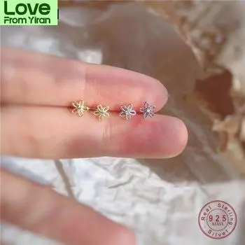 925 стерлингового серебра японский простой полый цветок кристалл покрытие 14k золотые серьги женские модные элегантные украшения для вечеринок золотой