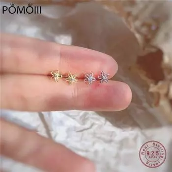 925 стерлингового серебра японский простой полый цветок кристалл покрытие 14k золотые серьги женские модные элегантные украшения для вечеринок золотой