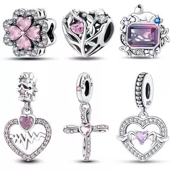 925 стерлингового серебра розового циркония бусины сердцебиение шармы подходят 925 оригинальные браслеты DIY ювелирные украшения подарки на день святого валентина
