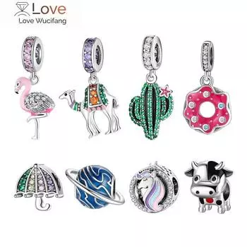 925 стерлингового серебра розовый сверкающий фианит фламинго подвески бусины для изготовления ювелирных изделий подвески подходят оригинальные европейские браслеты с подвесками