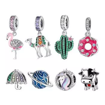 925 стерлингового серебра розовый сверкающий фианит фламинго подвески бусины для изготовления ювелирных изделий подвески подходят оригинальные европейские браслеты с подвесками