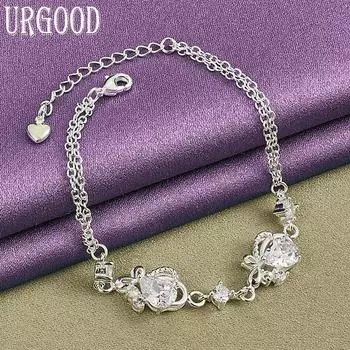 925 стерлингового серебра сердце AAA циркон браслет для женщин свадебные украшения шарм 20cm