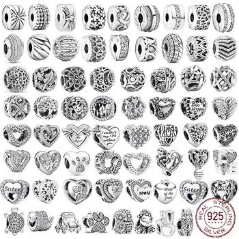 925 стерлингового серебра сердце круглые животные бусины оригинальный браслет с подвесками для женщин DIY мода серебро 925 изготовление ювелирных изделий