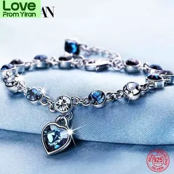 925 стерлингового серебра Шарм сапфир сердце браслет цепь для женщин мода помолвка ювелирные изделия подарок белый