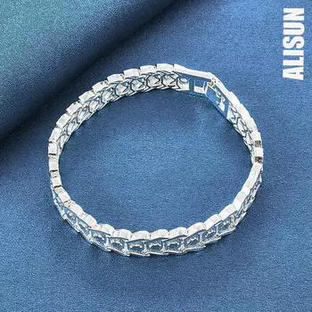 925 стерлингового серебра широкий браслет цепь модные свадебные украшения 20CM