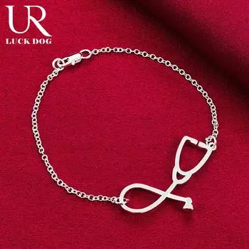 925 стерлингового серебра стетоскоп кулон браслет модные украшения свадебные украшения 20CM