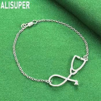 925 стерлингового серебра стетоскоп кулон браслет модные свадебные украшения 20CM