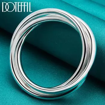 925 стерлингового серебра три линии гладкий браслет модные украшения 8.20cm