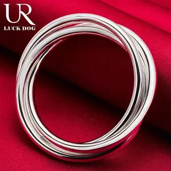 925 стерлингового серебра три линии гладкий браслет модные свадебные украшения 68MM