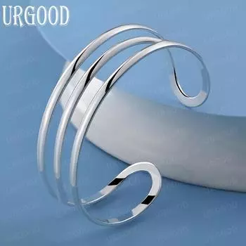 925 стерлингового серебра три провода браслет модные свадебные украшения 65MM