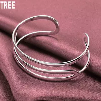 925 стерлингового серебра три провода браслет модные свадебные украшения 65MM