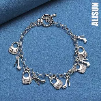 925 стерлингового серебра Высокий каблук сумка кулон браслет модные свадебные украшения 20CM